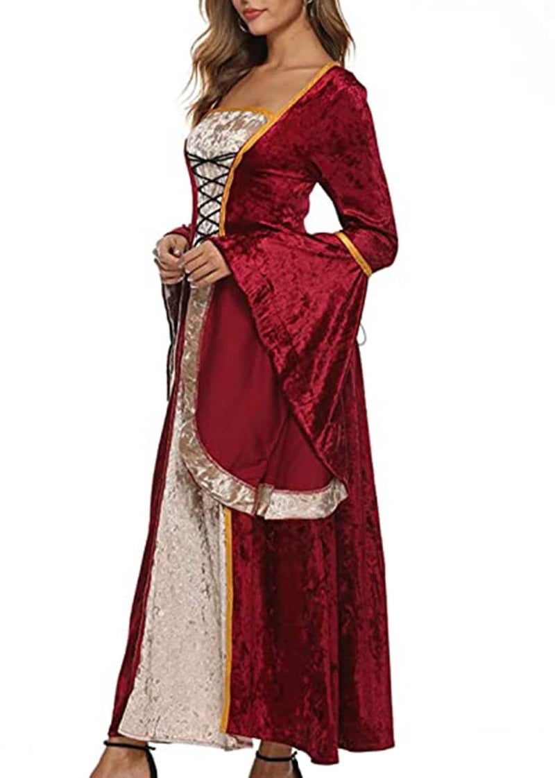 YEAXLUD Womens Renaissance Medieval Costume Dress Lace up Irish Over Long Dresses Cosplay Retro Gown S-5XL (XXL, Wine Red) - Image 4